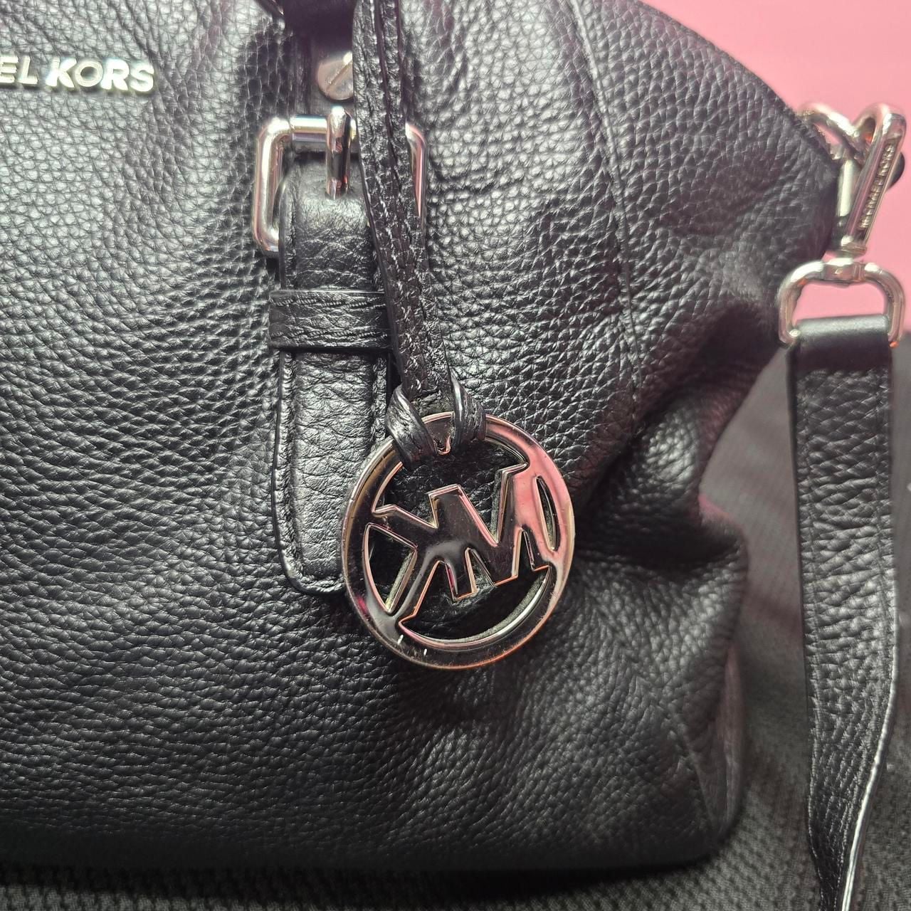 Michael Kors Black Pebbled Leather Satchel Crossbody Bag Silver Hardware 4