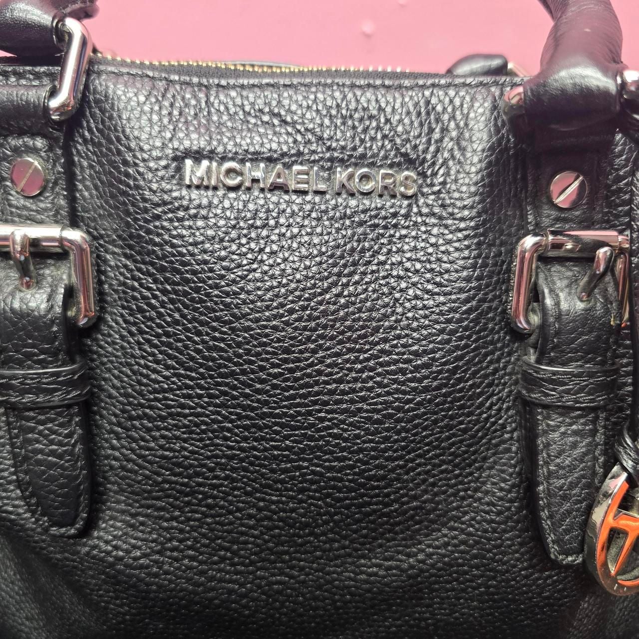 Michael Kors Black Pebbled Leather Satchel Crossbody Bag Silver Hardware 5