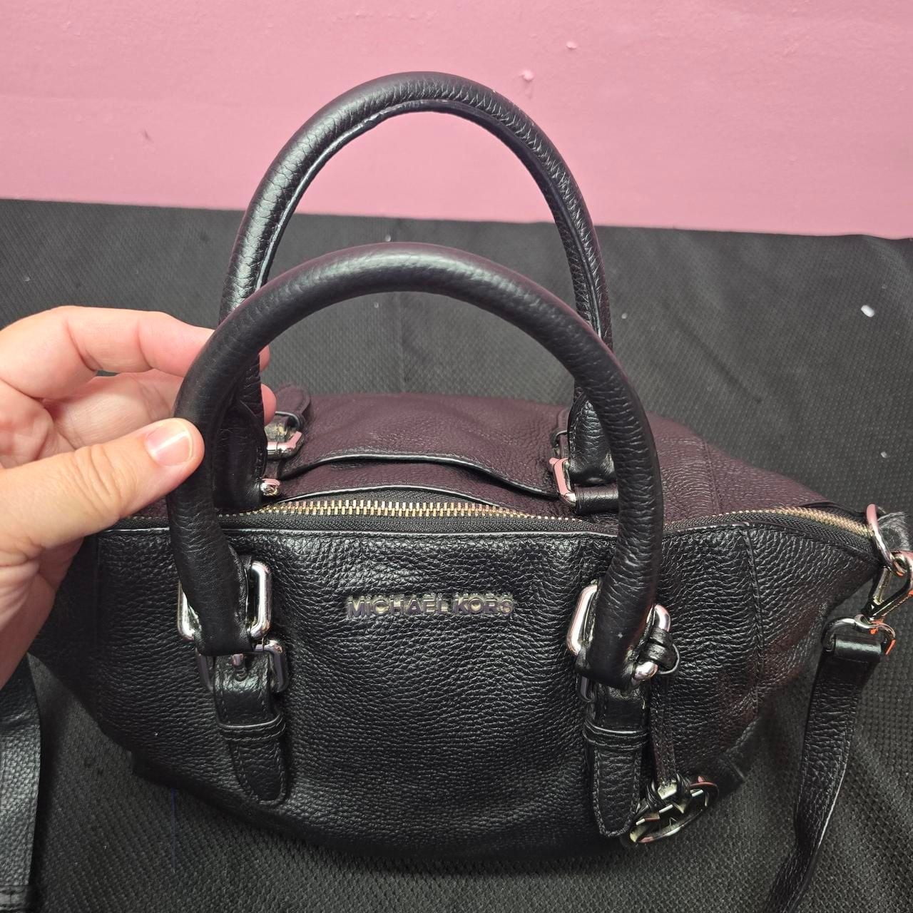 Michael Kors Black Pebbled Leather Satchel Crossbody Bag Silver Hardware 6