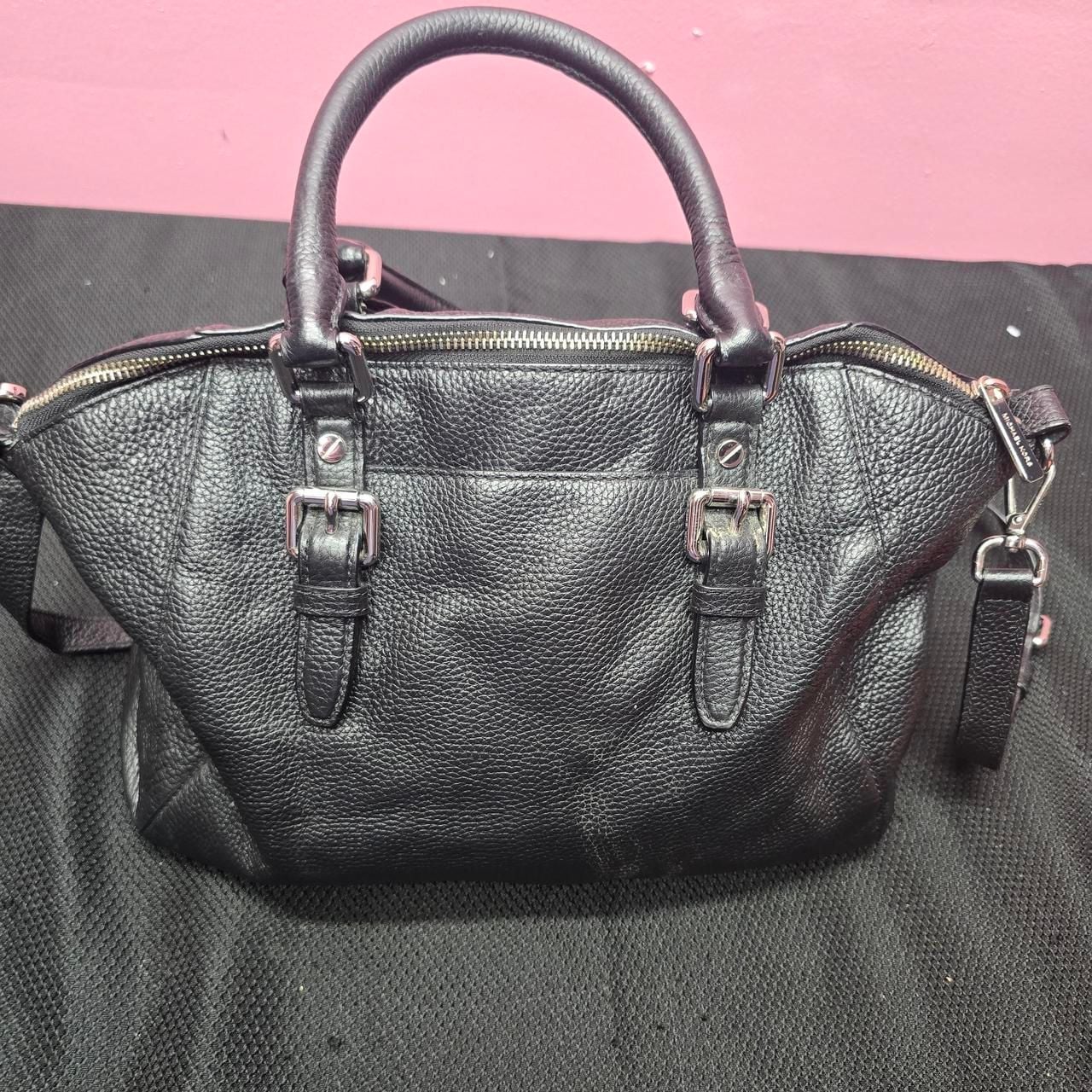 Michael Kors Black Pebbled Leather Satchel Crossbody Bag Silver Hardware 8