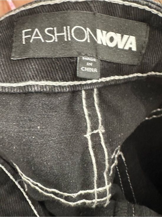 Fashion Nova Black Wide-Leg Silver Chain Fringe Jeans - NWT - Size 7 7
