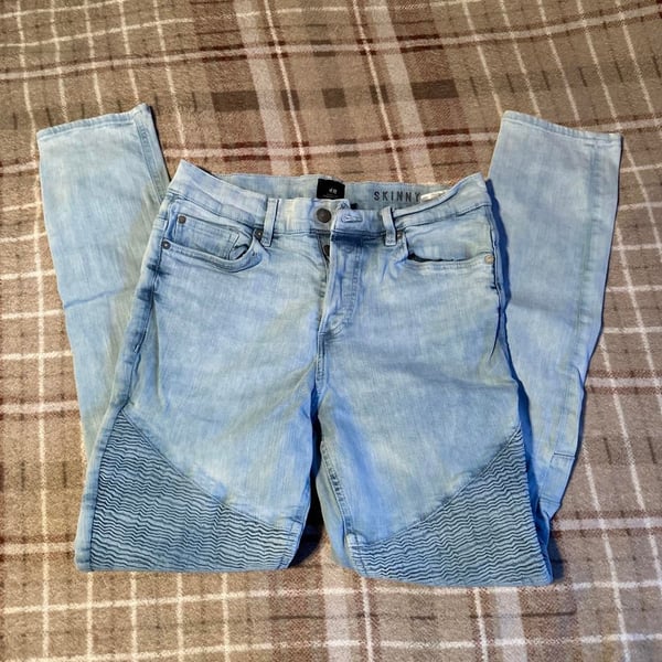 H&M Skinny Jeans Size 32 Light Blue Biker Moto Ribbed Denim