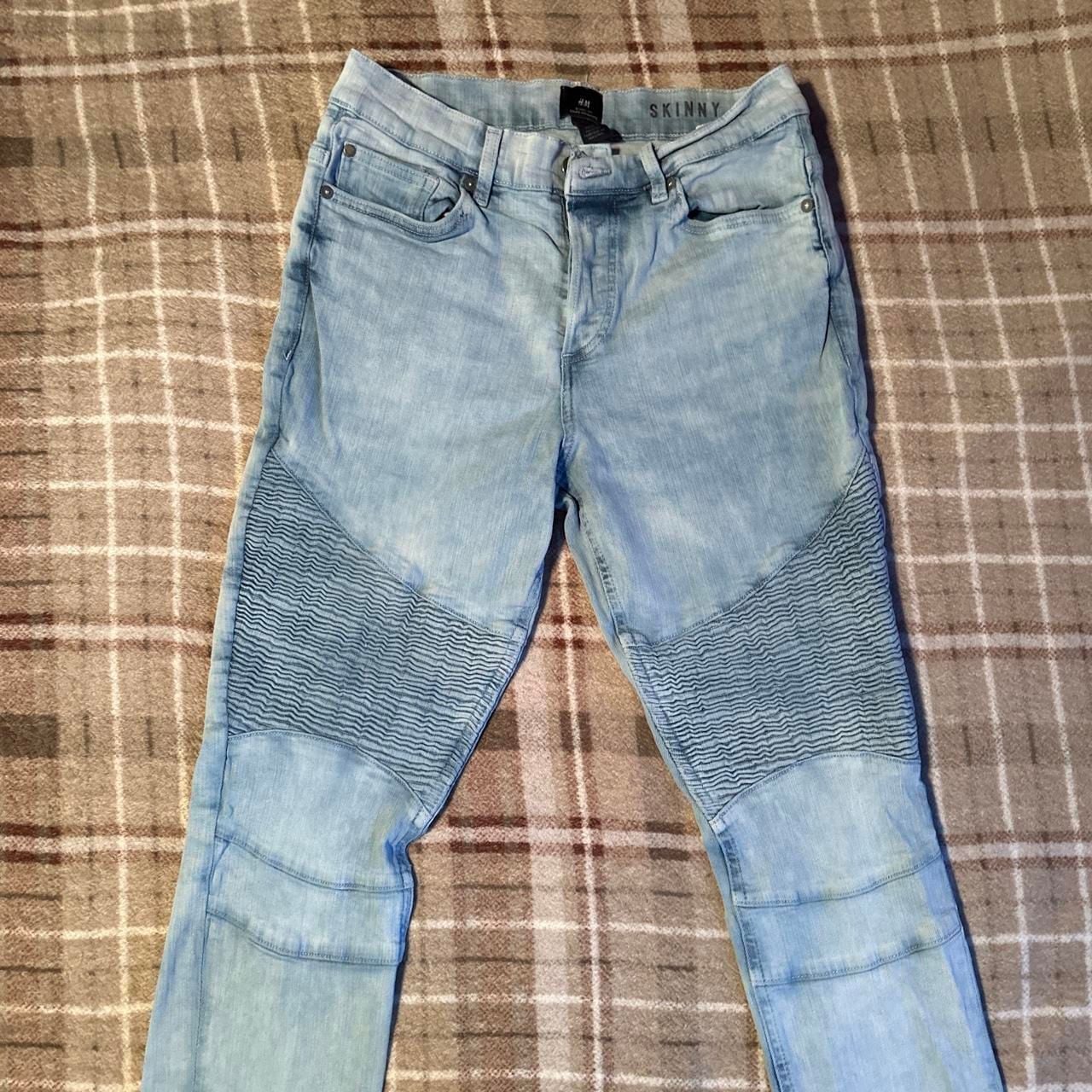 H&M Skinny Jeans Size 32 Light Blue Biker Moto Ribbed Denim 3
