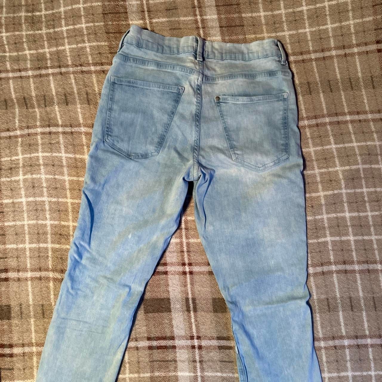H&M Skinny Jeans Size 32 Light Blue Biker Moto Ribbed Denim 4