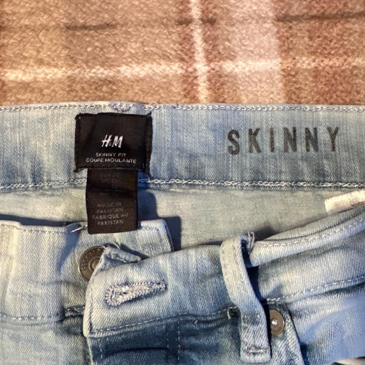 H&M Skinny Jeans Size 32 Light Blue Biker Moto Ribbed Denim 5