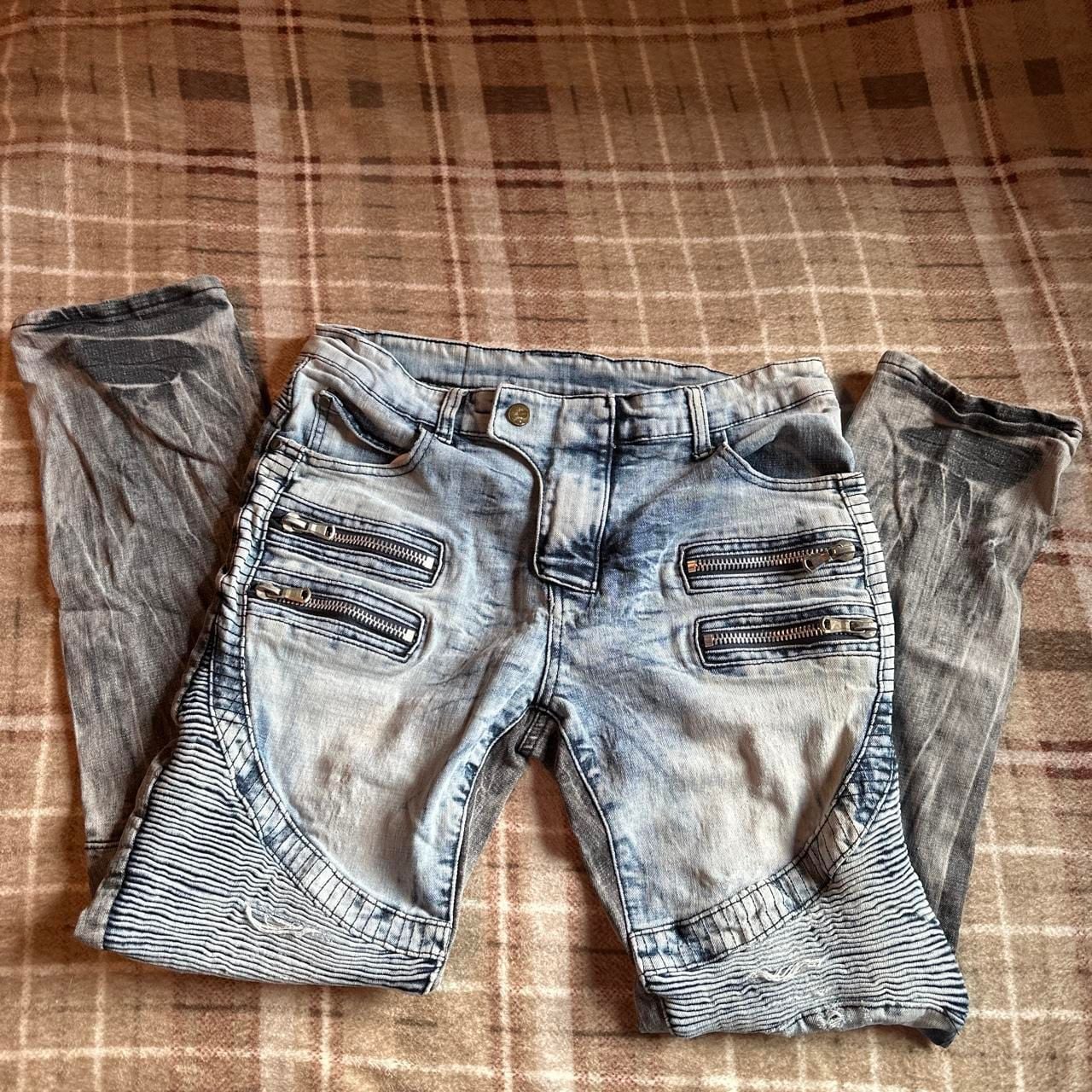 JEANS Biker Moto Zip Denim Jeans Size 30x30 Acid Wash Distressed 2