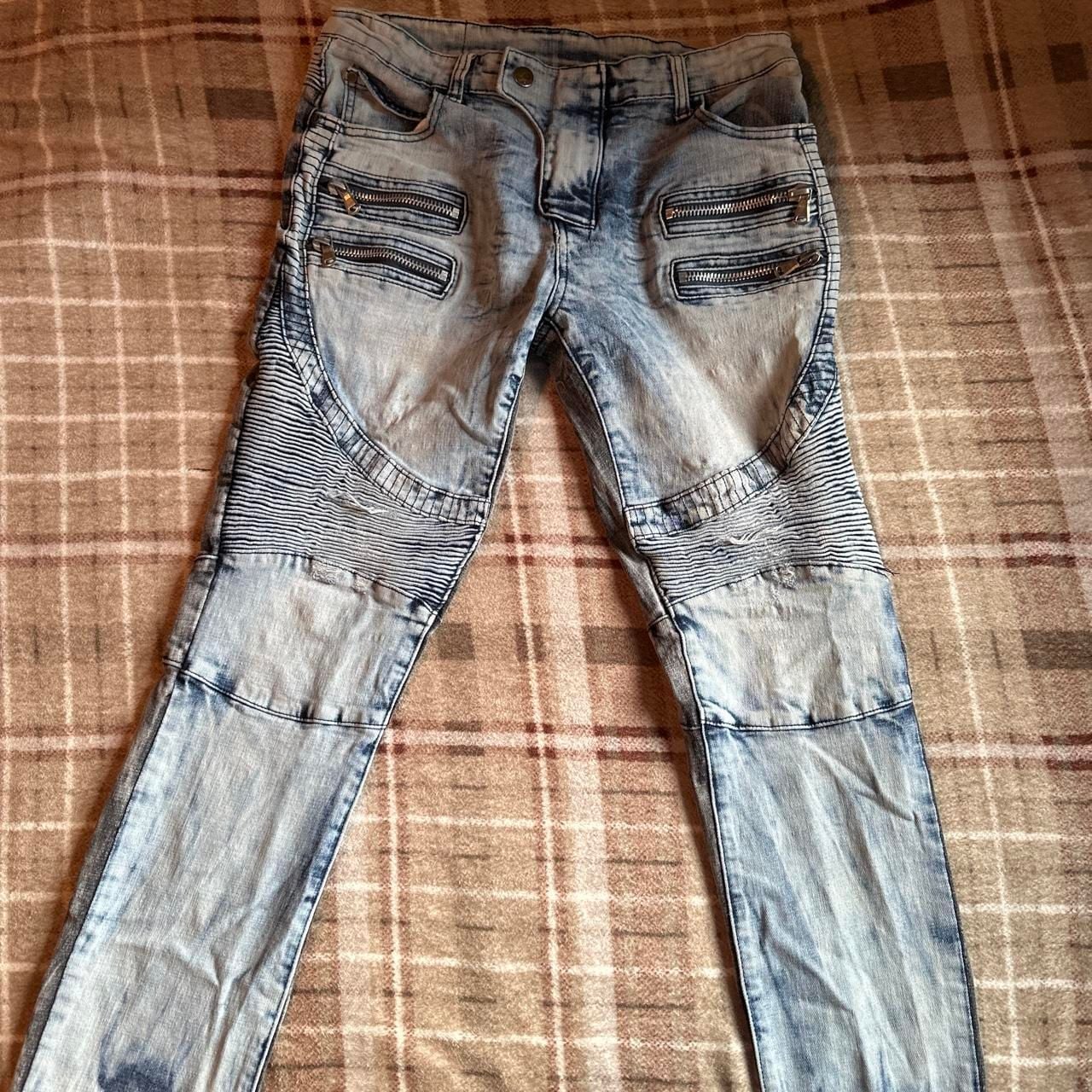 JEANS Biker Moto Zip Denim Jeans Size 30x30 Acid Wash Distressed 3
