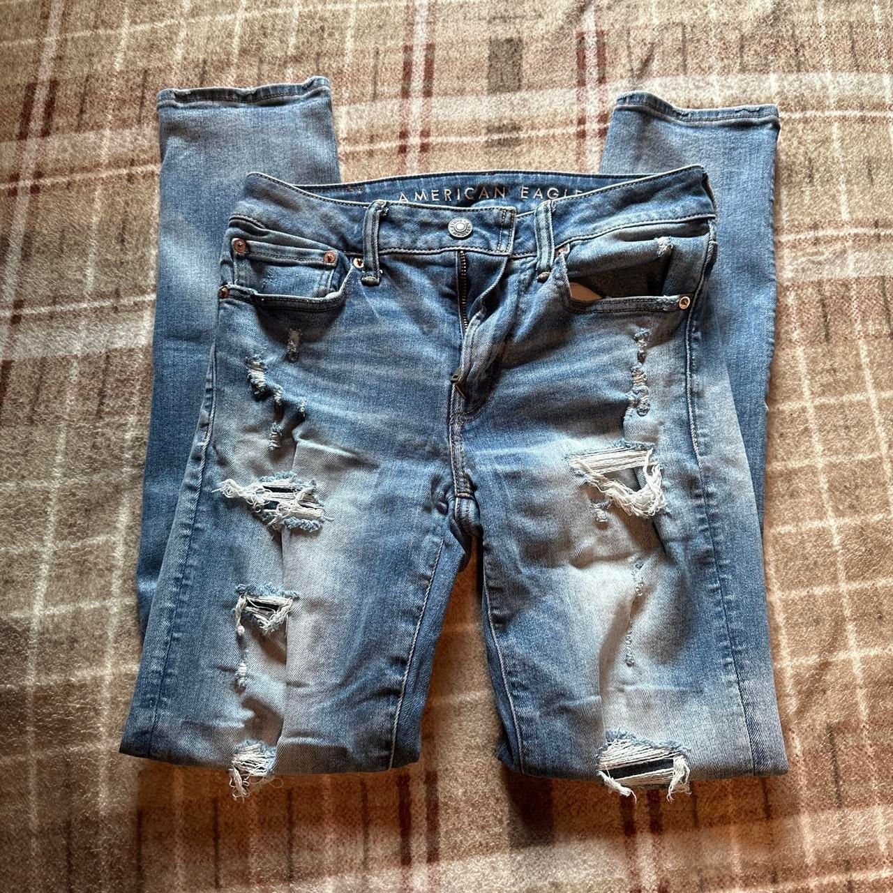 American Eagle AirFlex 360 Skinny Jeans Size 30x30 Ripped Light Wash 1