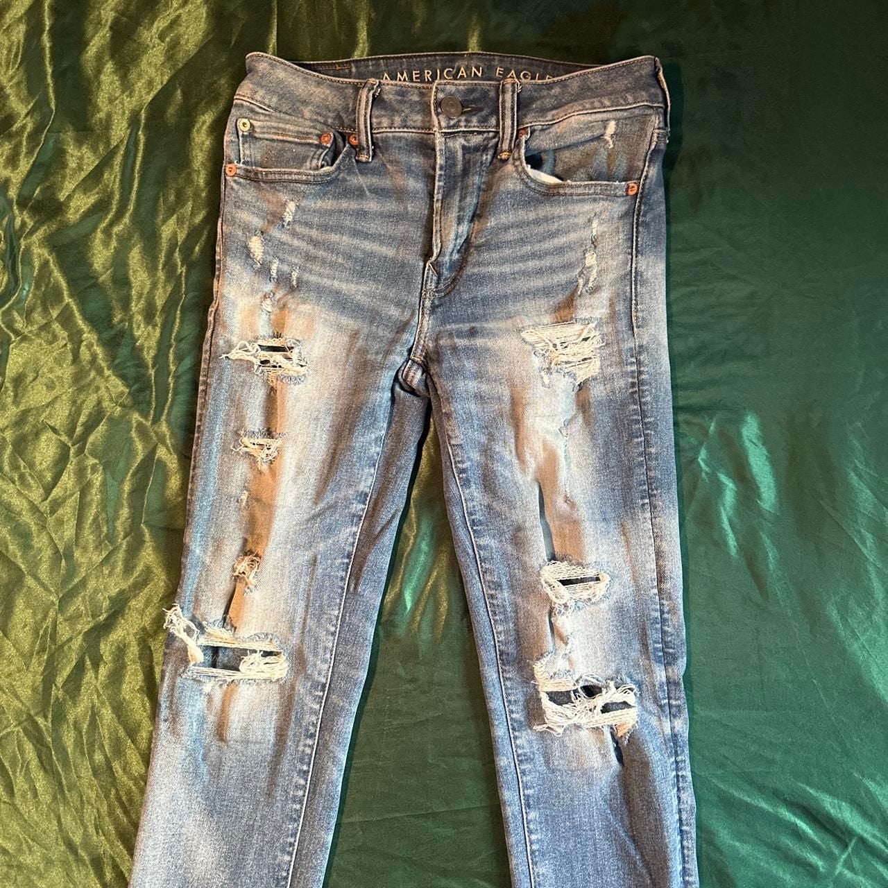 American Eagle AirFlex 360 Skinny Jeans Size 30x30 Ripped Light Wash 2