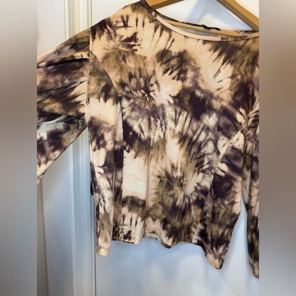 Zac & Rachel women’s brown tie dye oversized top with balloon sleeve size smalll 4