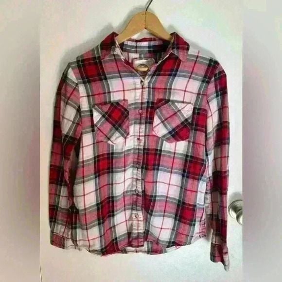 SO authentic American Heritage women’s plaid button up long sleeve shirt size M 2