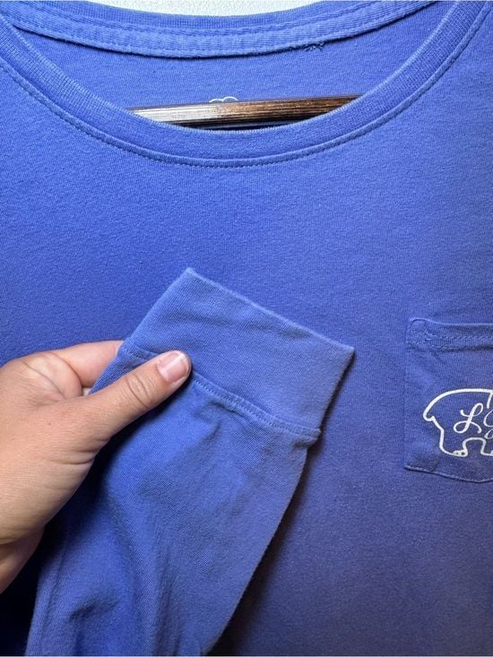 ivory ella Women’s Long-Sleeve Pocket Tee in Periwinkle Blue Elephant Print 4