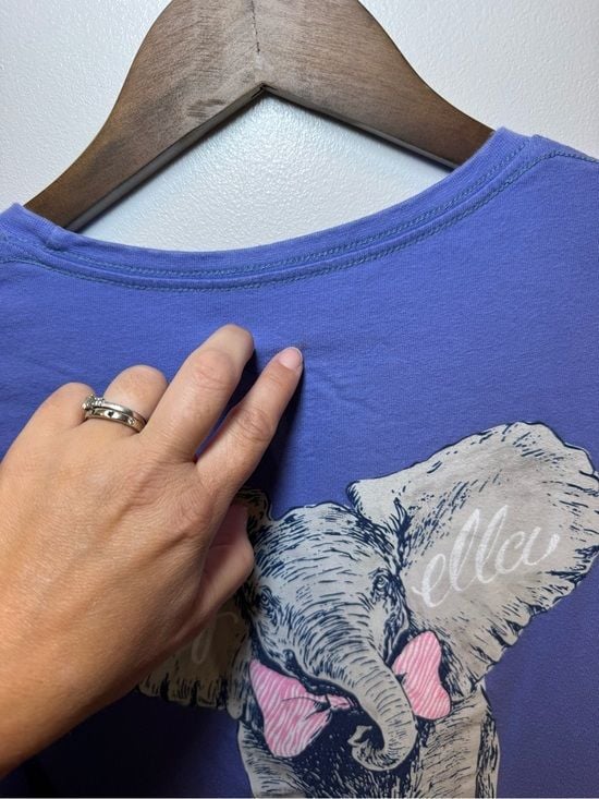ivory ella Women’s Long-Sleeve Pocket Tee in Periwinkle Blue Elephant Print 7