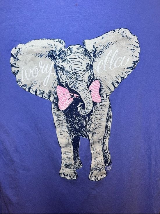ivory ella Women’s Long-Sleeve Pocket Tee in Periwinkle Blue Elephant Print 8