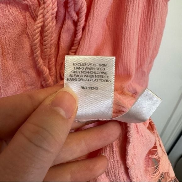New York & Company Pink Bell Sleeve Blouse with Tie Front Lace Hem Size Small 9
