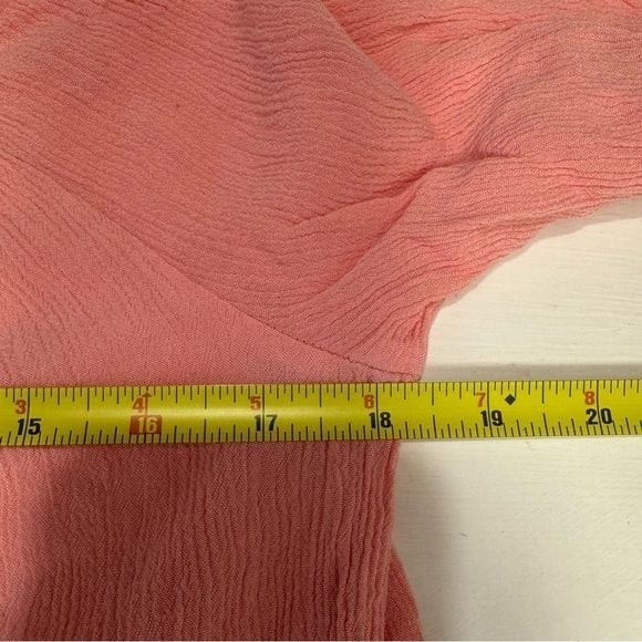 New York & Company Pink Bell Sleeve Blouse with Tie Front Lace Hem Size Small 10