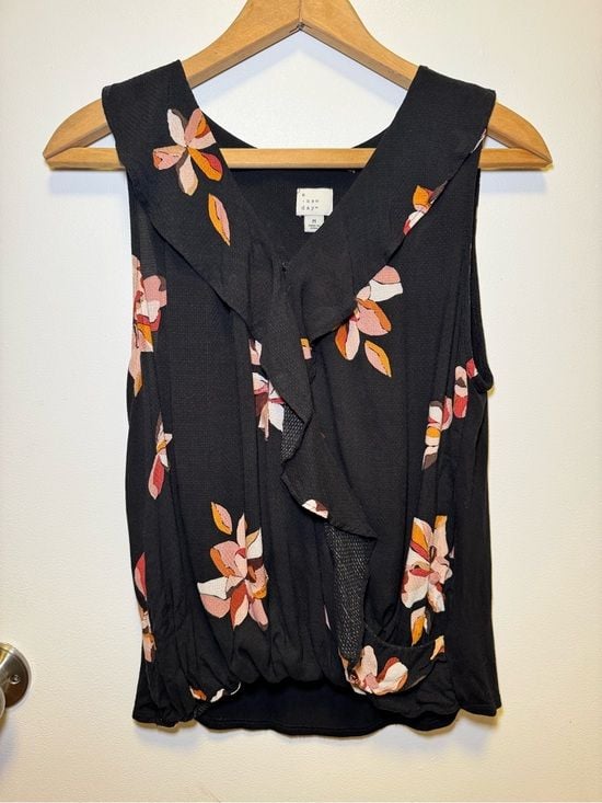 a new day Black Floral Ruffle V-Neck Sleeveless Camisole 2