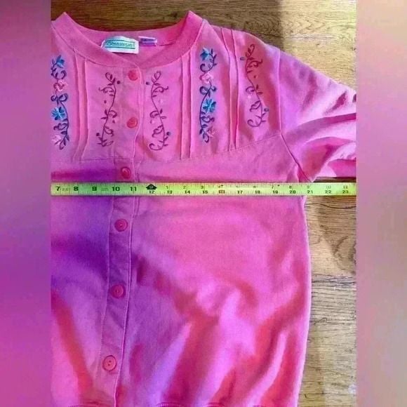 Vintage 90’s Shenanigans button up sweatshirt pink with floral embroidery sz. S 12