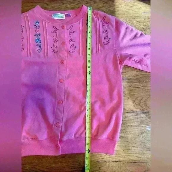 Vintage 90’s Shenanigans button up sweatshirt pink with floral embroidery sz. S 13