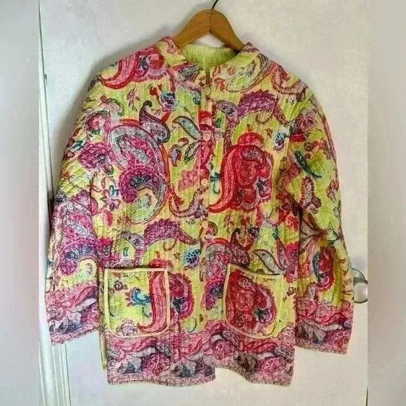 La Cera women’s quilted reversible jacket colorful paisley size medium 2