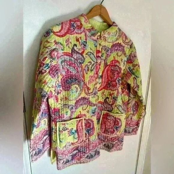 La Cera women’s quilted reversible jacket colorful paisley size medium 3