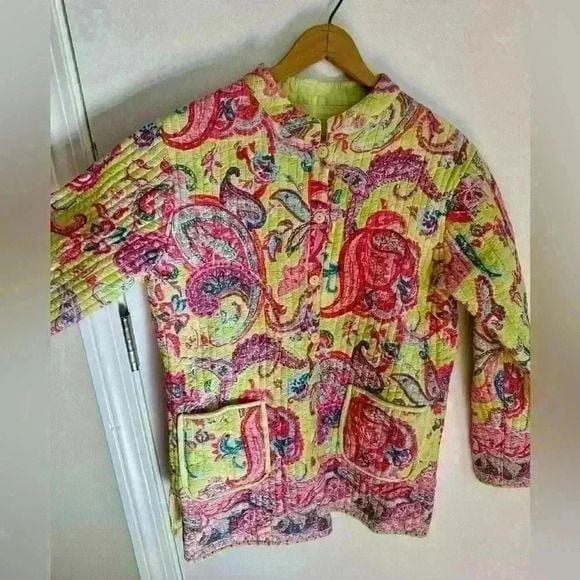 La Cera women’s quilted reversible jacket colorful paisley size medium 4
