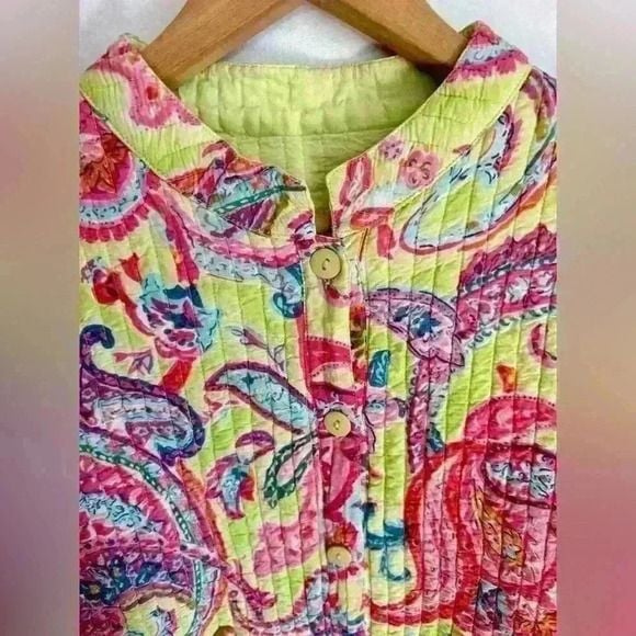 La Cera women’s quilted reversible jacket colorful paisley size medium 5
