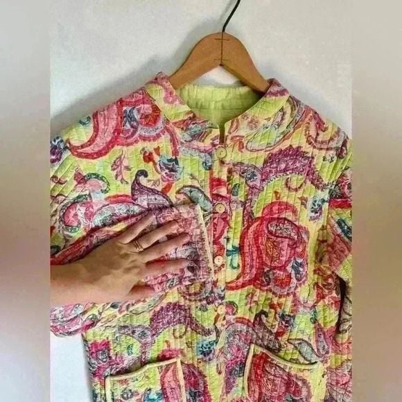 La Cera women’s quilted reversible jacket colorful paisley size medium 6