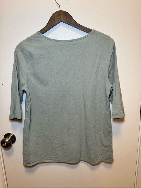Relaxed Scoop Neck Layered Hem Tunic - Sage Green 100% Cotton Size Medium 5