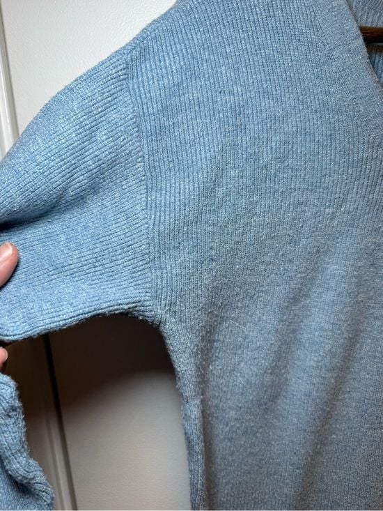 Ribbed Lace-Up V-Neck Long Sleeve Top - Dusty Blue 6