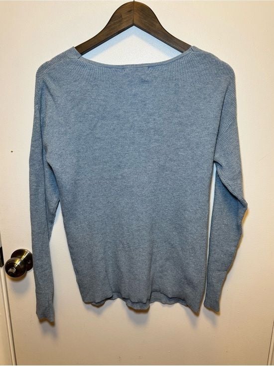 Ribbed Lace-Up V-Neck Long Sleeve Top - Dusty Blue 7