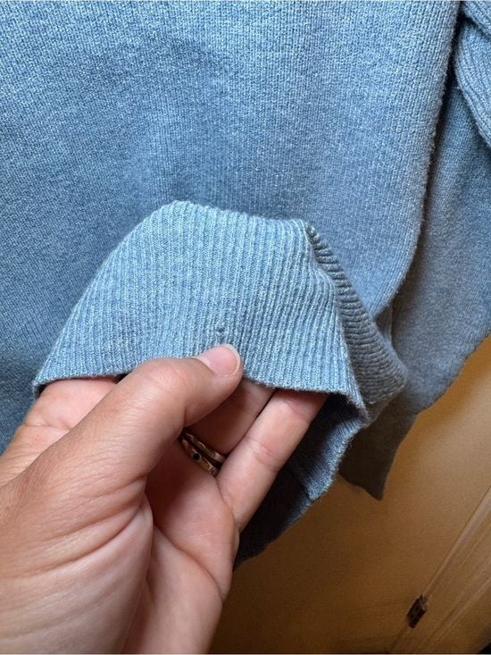 Ribbed Lace-Up V-Neck Long Sleeve Top - Dusty Blue 8