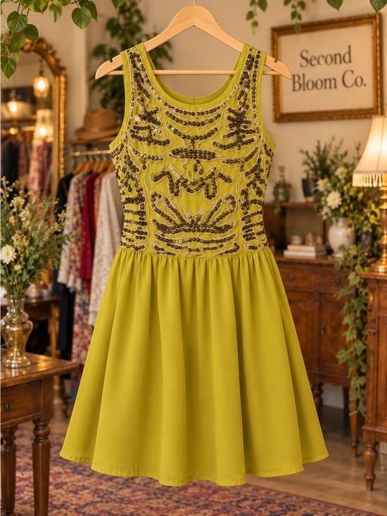 Bar III Chartreuse Embellished Sleeveless Dress Size S 4