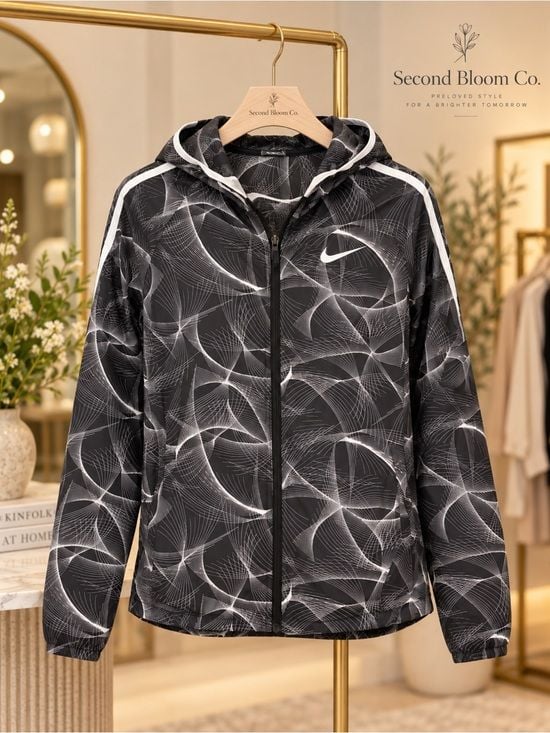 Nike Black White Abstract Print Hooded Zip Jacket Size S 4