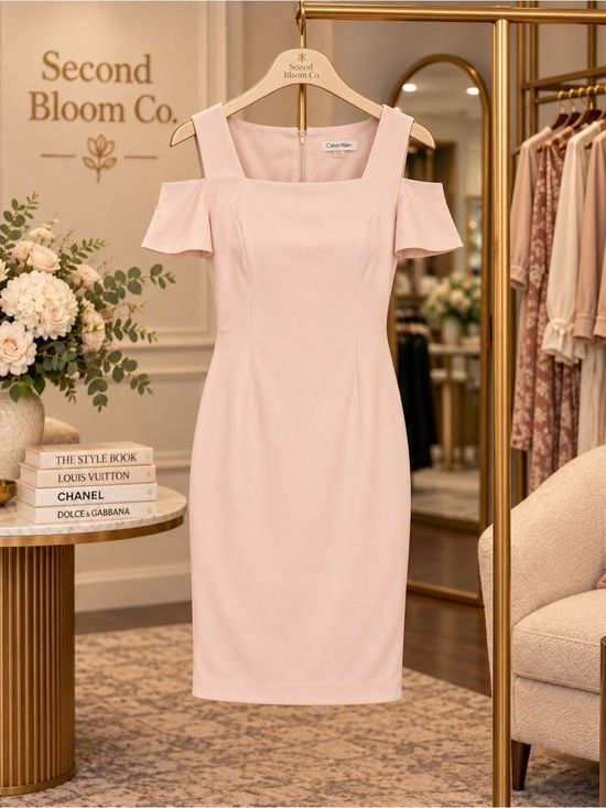Calvin Klein Blush Pink Cold Shoulder Sheath Dress Size 6 4