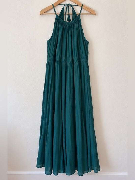 Calypso St. Barth Teal Boho Cold Shoulder Tassel Tie Maxi Dress Sz S 4