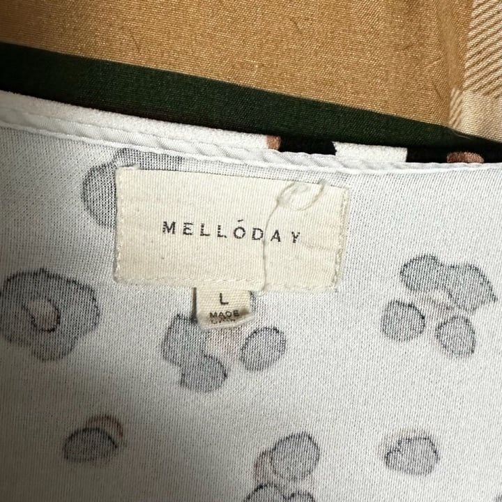 Melloday Ivory Leopard Print Short Sleeve V-Neck Blouse Size Large 2