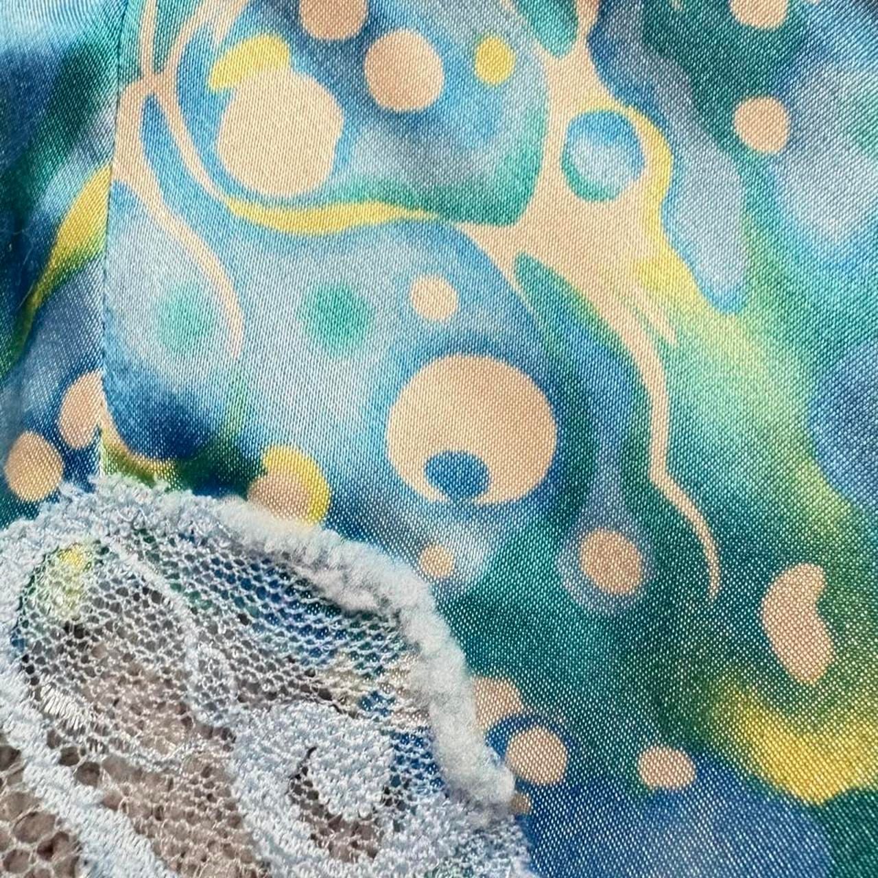 Valerie Stevens Cami Top Size M Blue Green Pattern Lace Button Up 5
