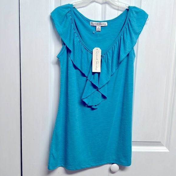 French Laundry Blue Ruffle Flutter Sleeve Top Size S NWT 2