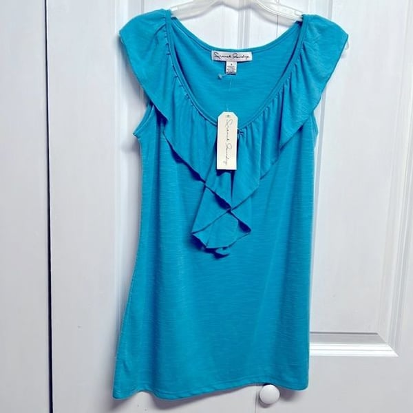 French Laundry Blue Ruffle Flutter Sleeve Top Size S NWT