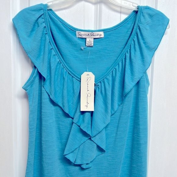 French Laundry Blue Ruffle Flutter Sleeve Top Size S NWT 3