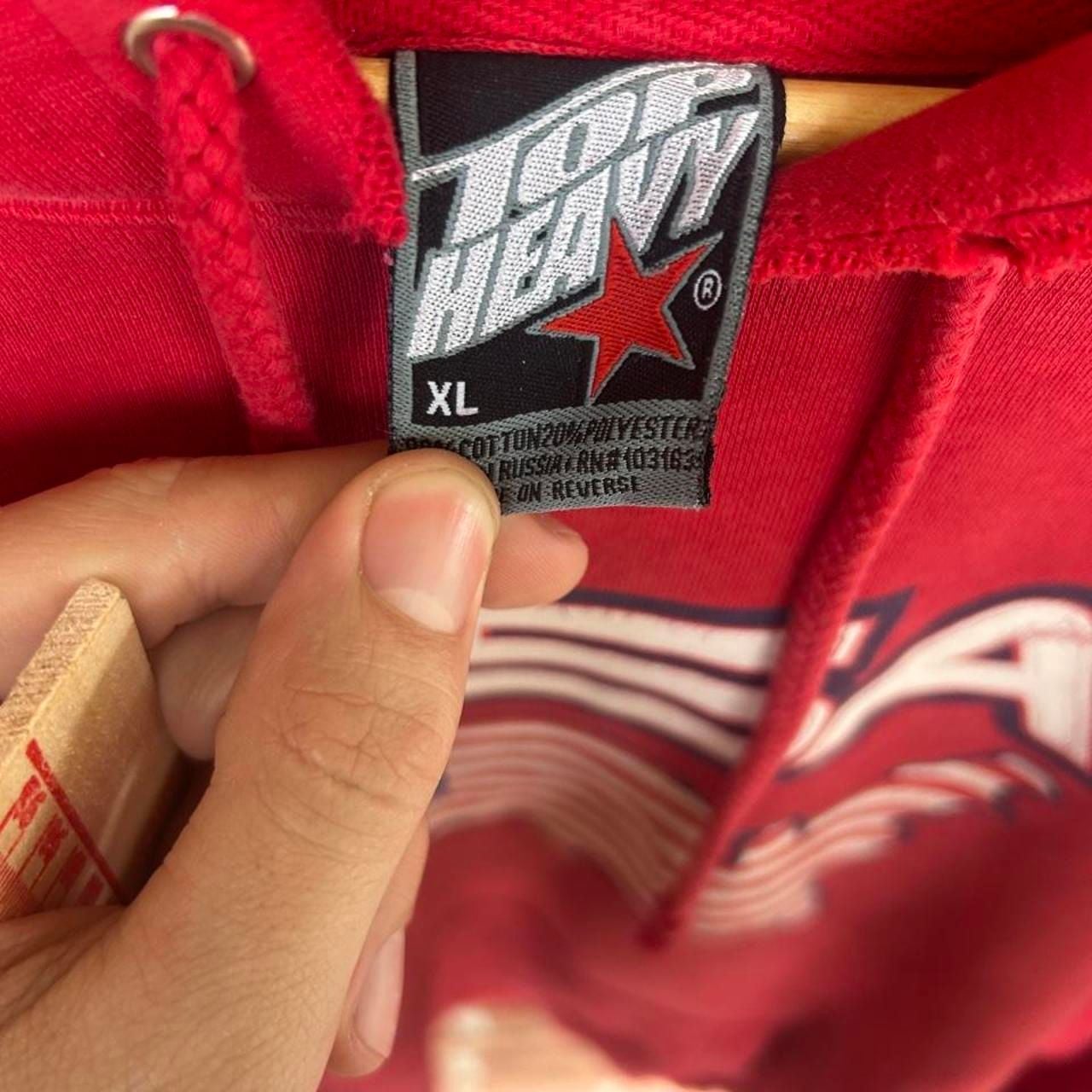 Top Heavy USA Flag Graphic Hoodie Size XL Red 2001 Vintage 4