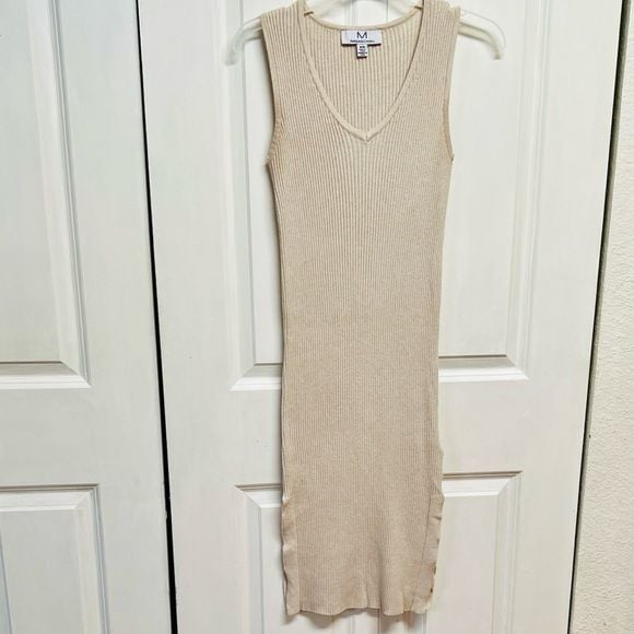 Magaschoni Cream Sleeveless Knit Body con Midi Dress Size M 2