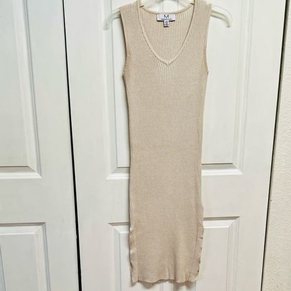 Magaschoni Cream Sleeveless Knit Body con Midi Dress Size M