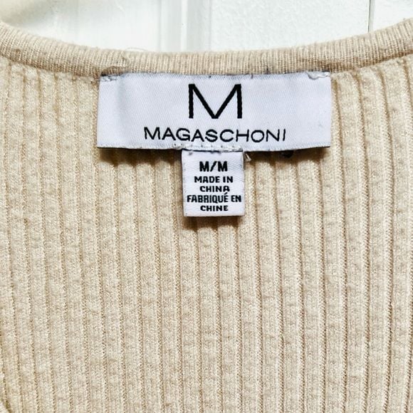 Magaschoni Cream Sleeveless Knit Body con Midi Dress Size M 3