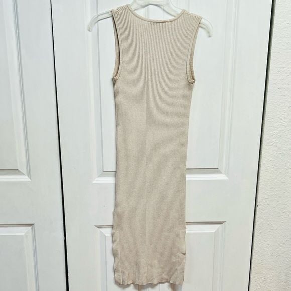 Magaschoni Cream Sleeveless Knit Body con Midi Dress Size M 6