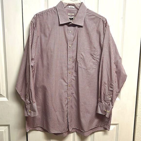 Joseph Abboud Red White Checker Print Pocket Long Sleeve Dress Shirt Size 18 2