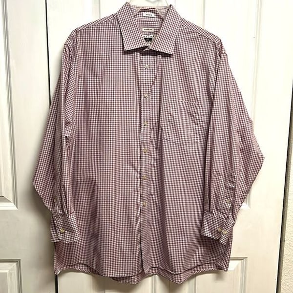 Joseph Abboud Red White Checker Print Pocket Long Sleeve Dress Shirt Size 18