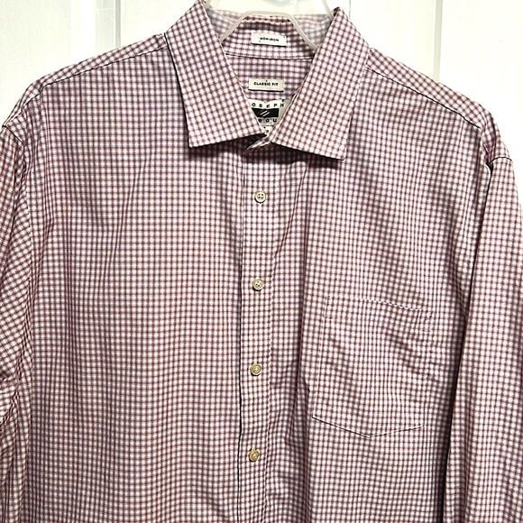 Joseph Abboud Red White Checker Print Pocket Long Sleeve Dress Shirt Size 18 3