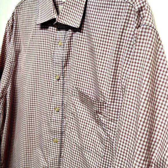 Joseph Abboud Red White Checker Print Pocket Long Sleeve Dress Shirt Size 18 4
